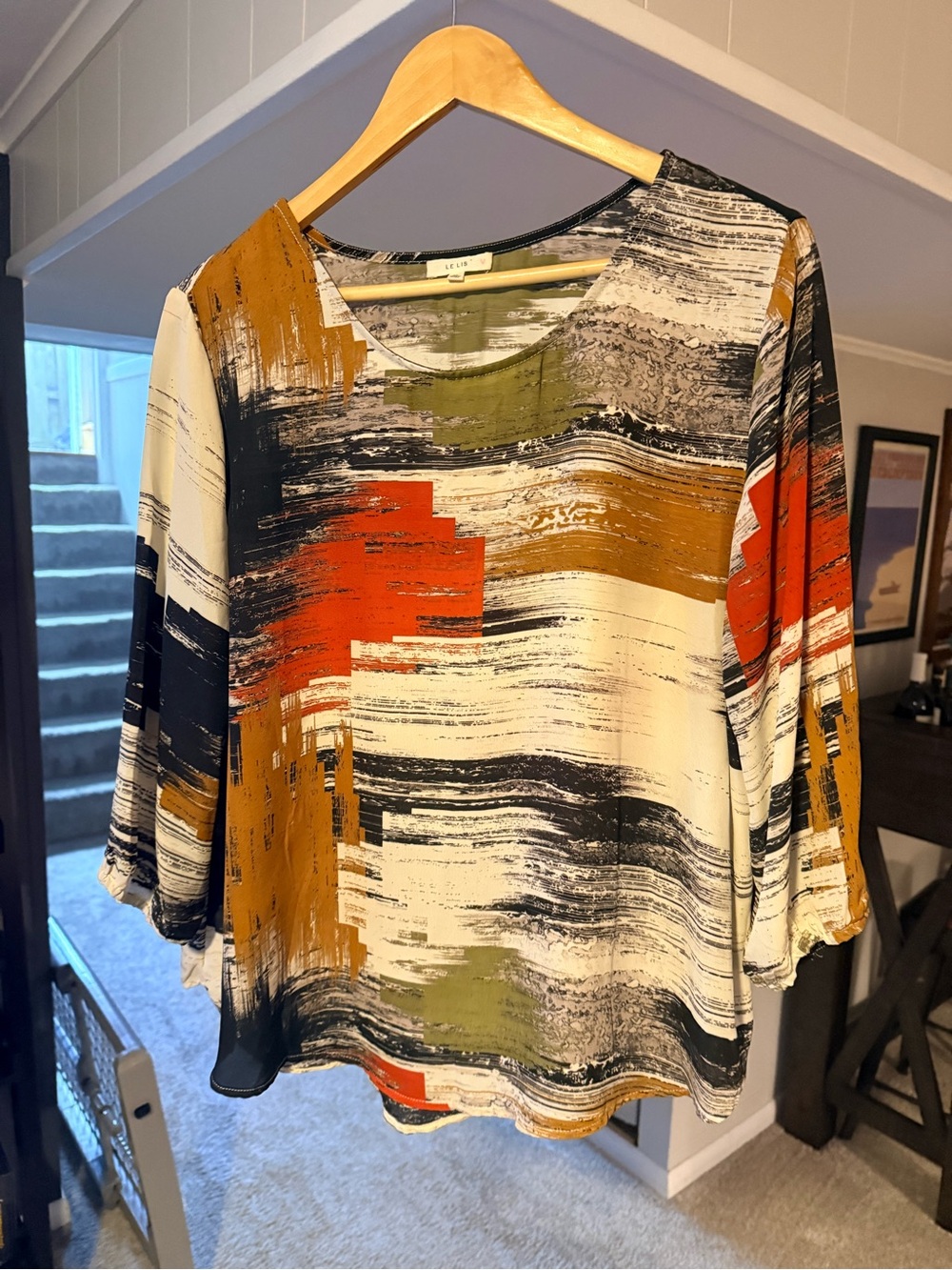 Le Lis Abstract Print Long-Sleeve Top in Multi-Color